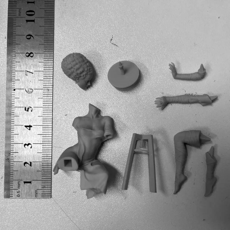 1/24 Female with Voluminous Curly Hair in Twisted Seated Pose, Resin Model Figure Kit, Fantasy Theme, Unassembled and Unpainted