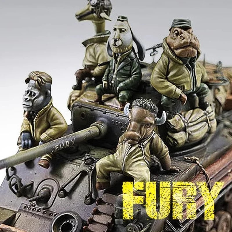 1/35 WWII M4 Sherman Tank with Crew, 5 Figures, Resin Model Diorama Kit, Unassembled and Unpainted