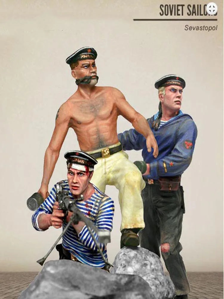 1/35 WWII Soviet Sailors, 3 Figures, Resin Model Figure Kit, Unassembled and Unpainted