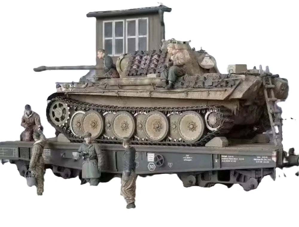 1/35 WWII Soldiers Train Platform, 7 Figures, Resin Model Figure Kit, Unassembled and Unpainted