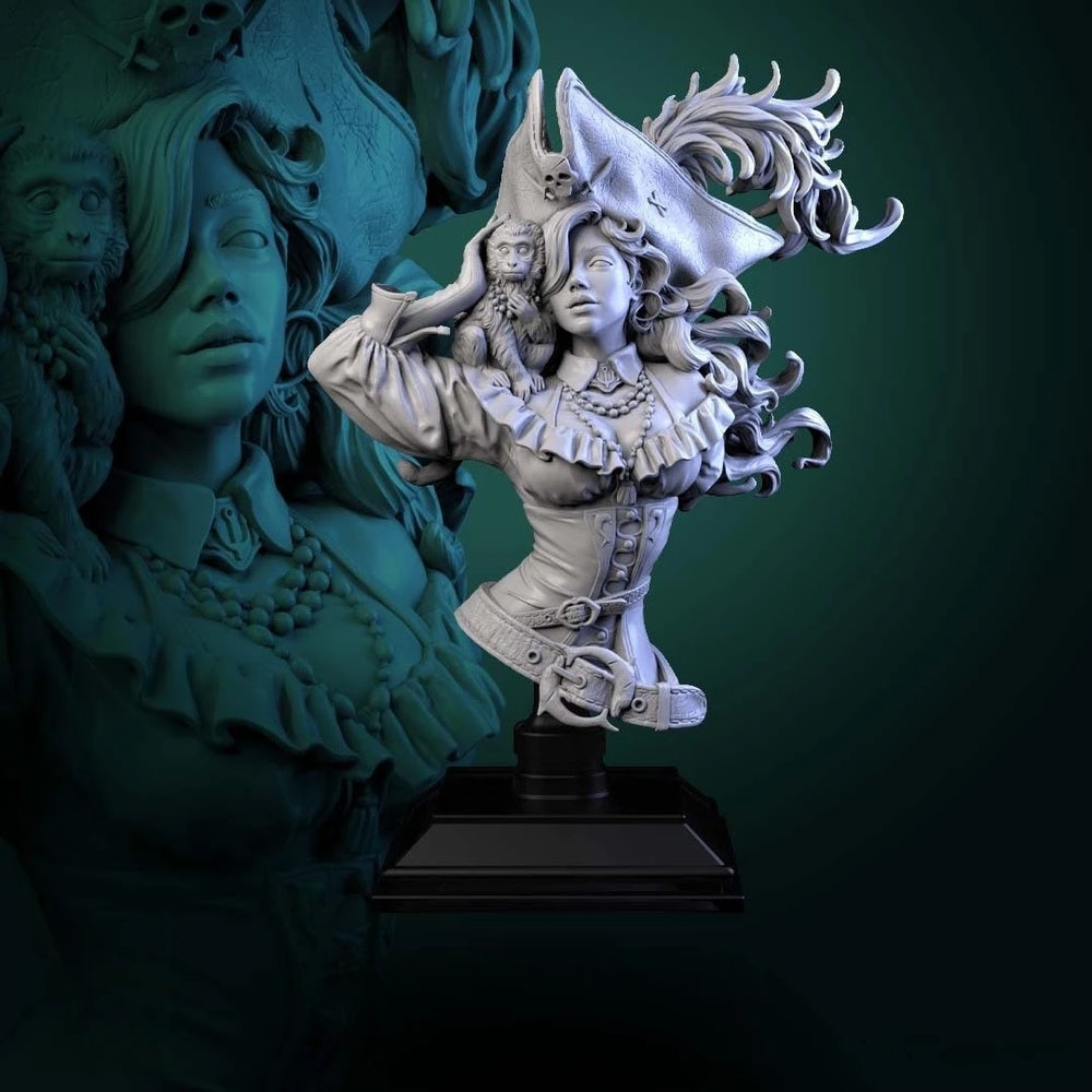140mm Female Pirate, Resin Model Bust Kit, Fantasy Theme, Unassembled and Unpainted