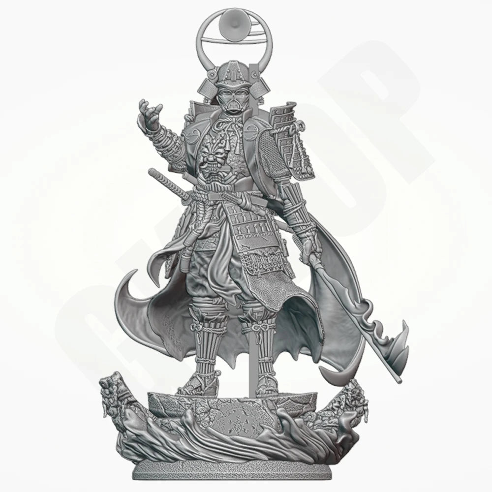 1/24 Female Samurai Warrior with Crescent Helm and Naginata, Resin Model Figure Kit, Fantasy Theme, Unassembled and Unpainted