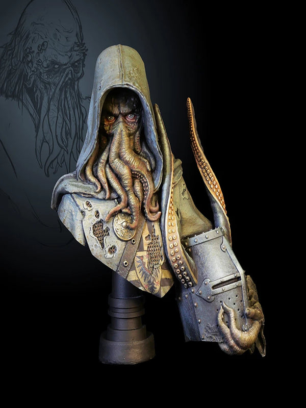 1/10 Medieval Tentacled Mystic in Hooded Robes, Resin Model Bust Kit, Unassembled and Unpainted