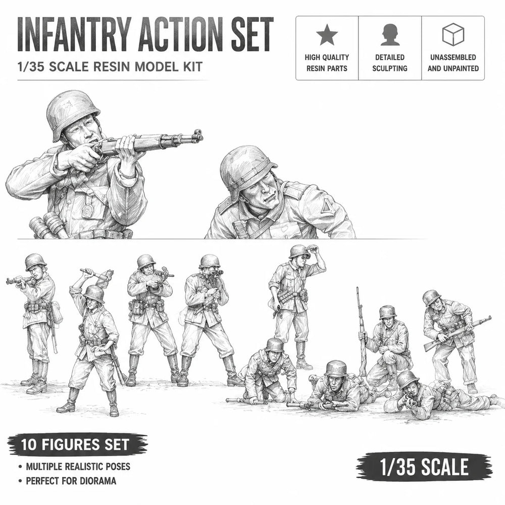 1/35 Modern Infantry in Combat Positions, 10 Figures, Resin Model Figure Kit, Unassembled and Unpainted