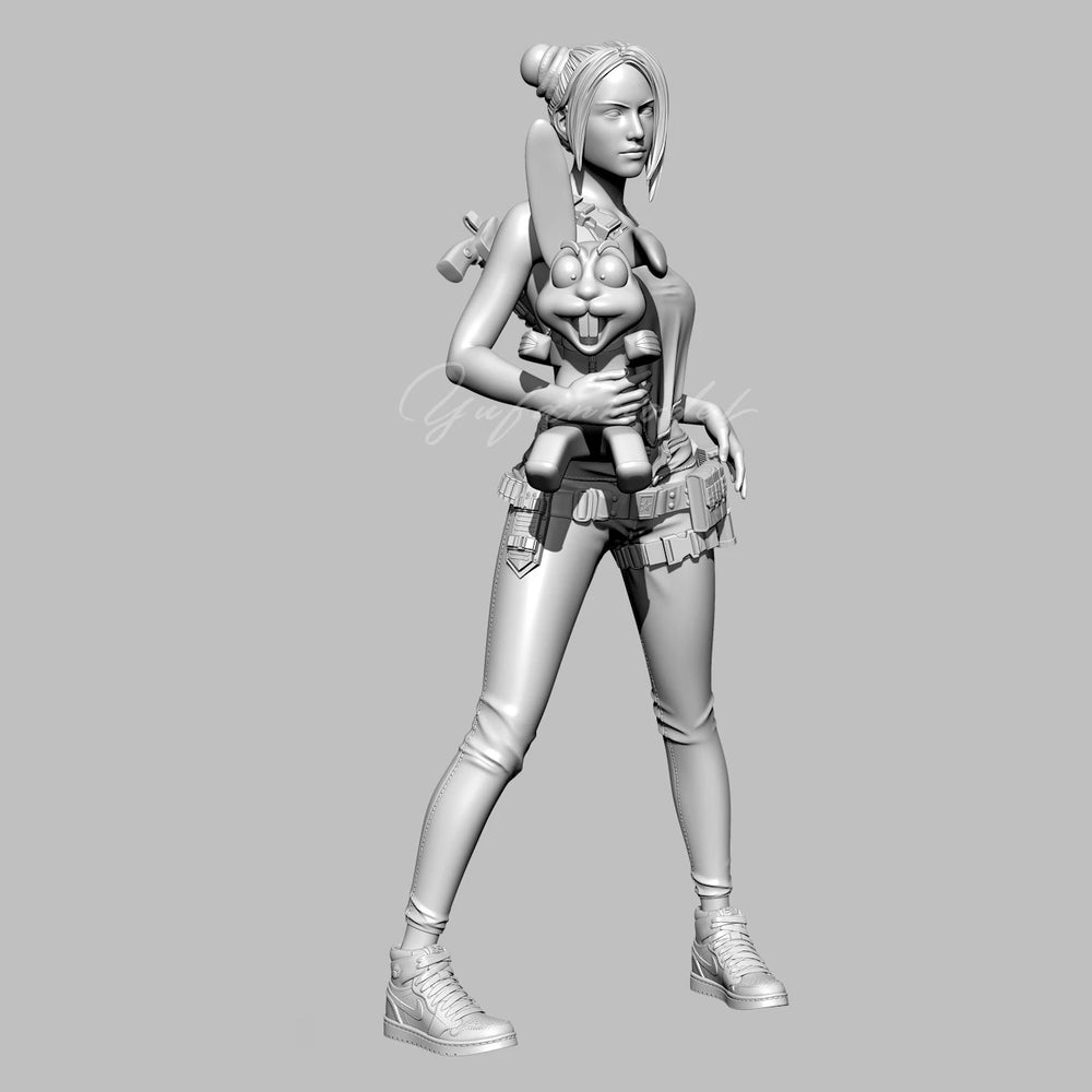 50mm Girl with Rabbit, Resin Model Figure Kit, Anime Theme, Unassembled and Unpainted