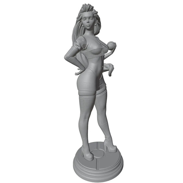 75mm Blonde Pin-up in Red Crop Top and Blue Shorts, Resin Model Figure Kit, Unassembled and Unpainted