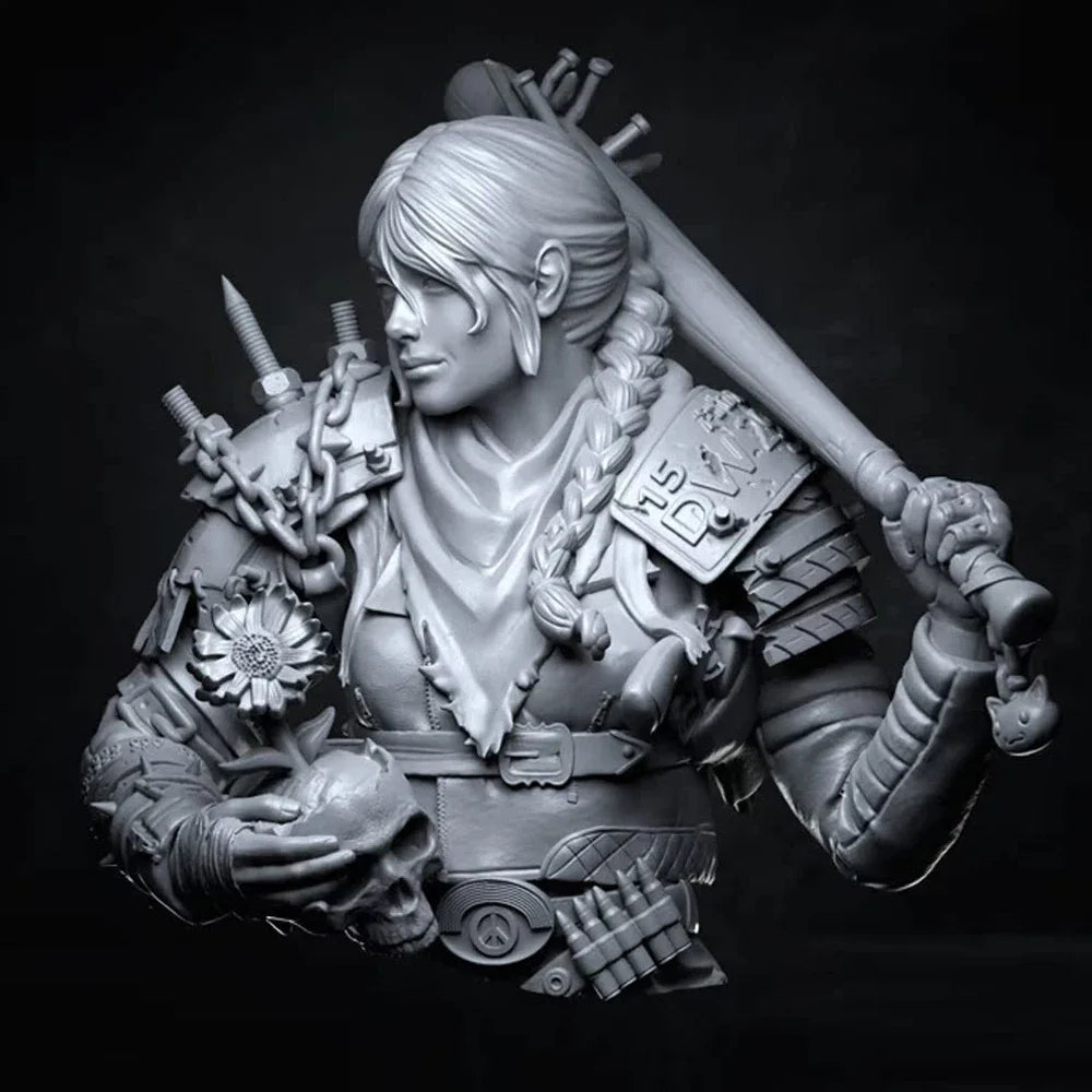 1/10 Medieval Dragon Warrior Queen with Crown, Resin Model Bust Kit, Unassembled and Unpainted