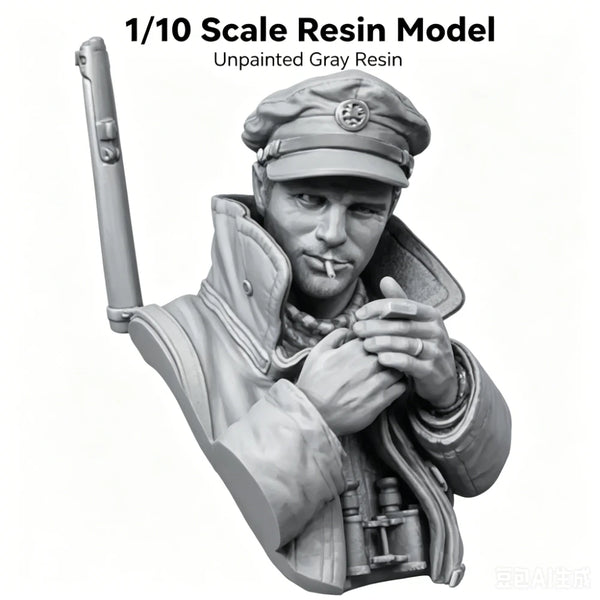 1/10 WWII German Infantryman with Rifle, Resin Model Bust Kit, Unassembled and Unpainted