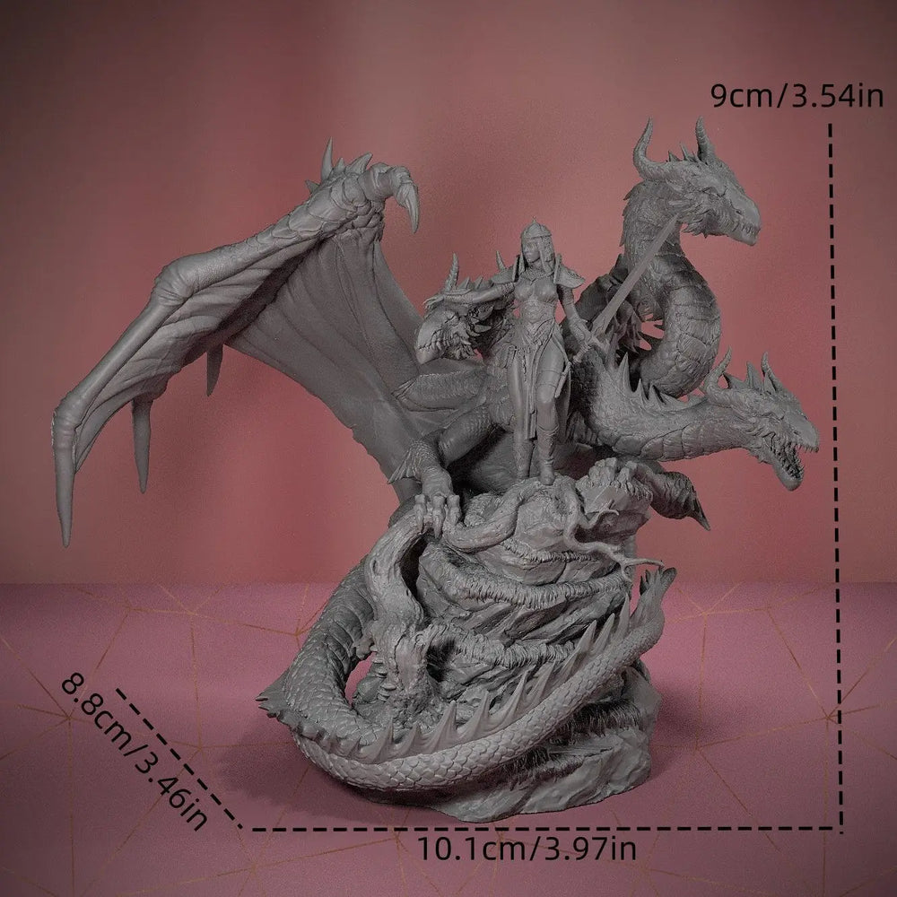 90mm Three-Headed Dragon Queen, Resin Model Figure Kit, Fantasy Theme, Unassembled and Unpainted