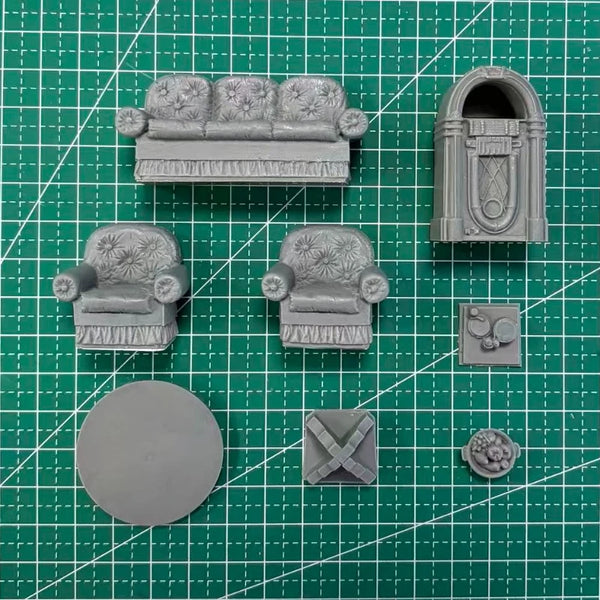 1/35 Interior Salon Furniture, Resin Model Diorama Kit, Historical Theme, Unassembled and Unpainted