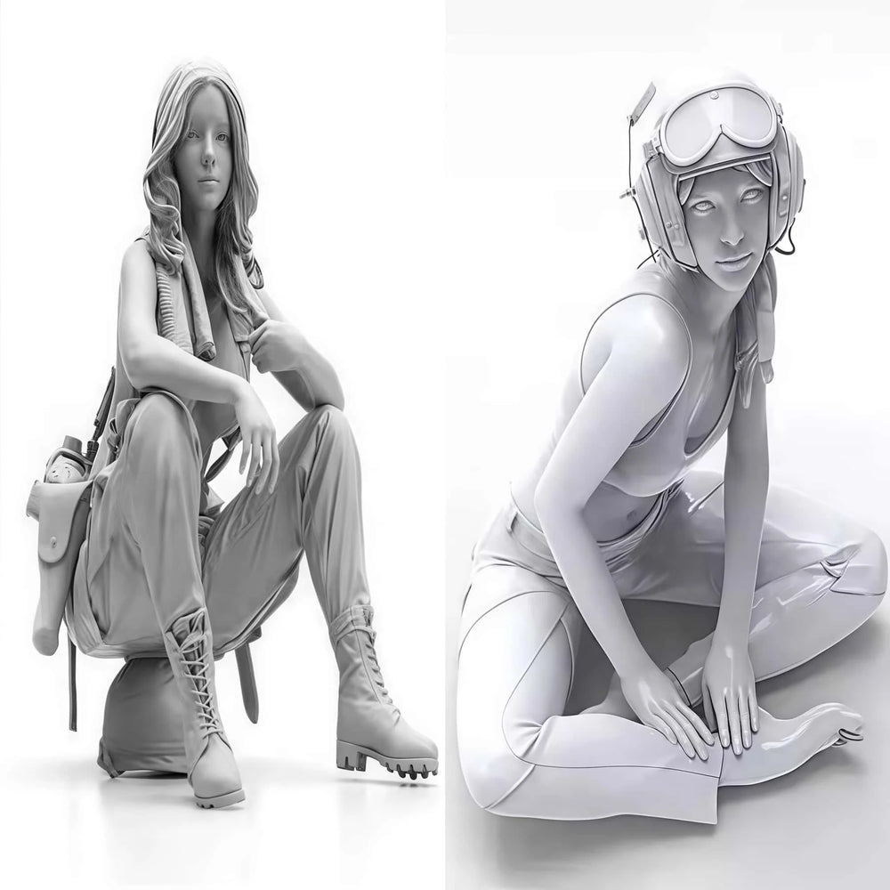 1/24 Female Aviators, 2 Figures, Resin Model Figure Kit, Unassembled and Unpainted