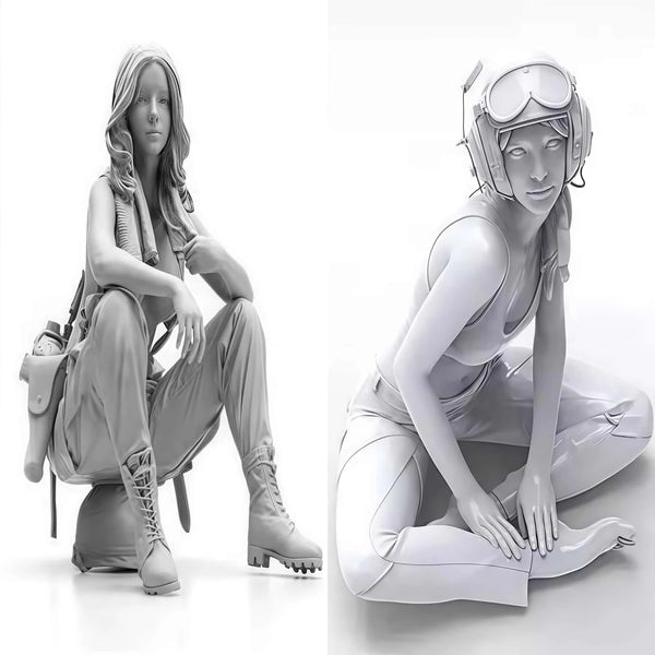 1/24 Female Aviators, 2 Figures, Resin Model Figure Kit, Unassembled and Unpainted