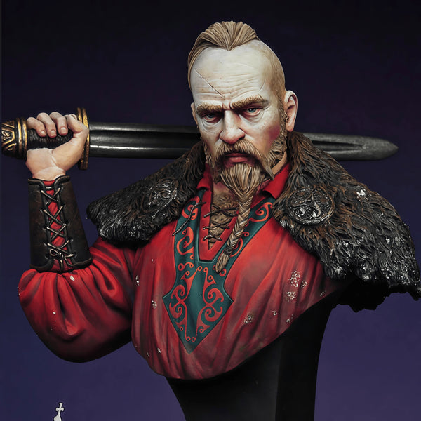1/12 Medieval Slavic Prince in Ornate Red Tunic, Resin Model Bust Kit, Unassembled and Unpainted