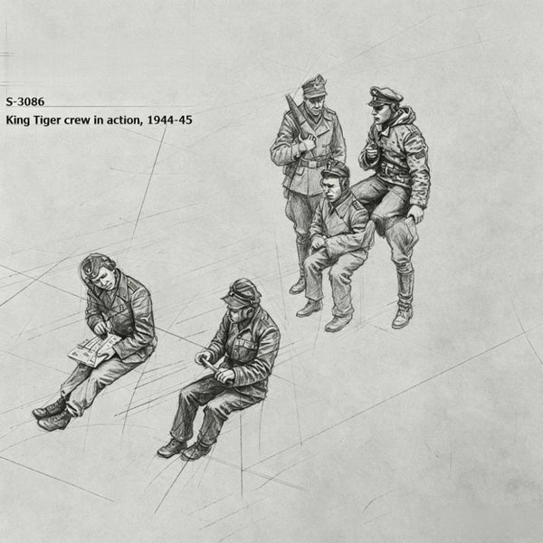 1/35 WWII German Soldiers & King Tiger Crew, 6 Figures, Resin Model Figure Kit, Unassembled and Unpainted