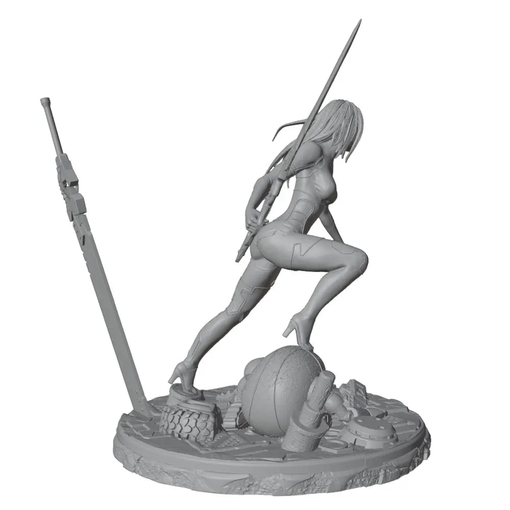 1/24 Female Warrior with Dual Blades on Skull Base, Resin Model Figure Kit, Fantasy Theme, Unassembled and Unpainted