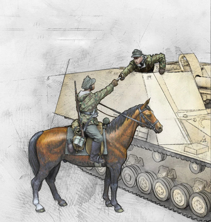 1/35 WWII German Infantry with Mounted Cavalry Officer, 10 Figures, Resin Model Figure Kit, Unassembled and Unpainted