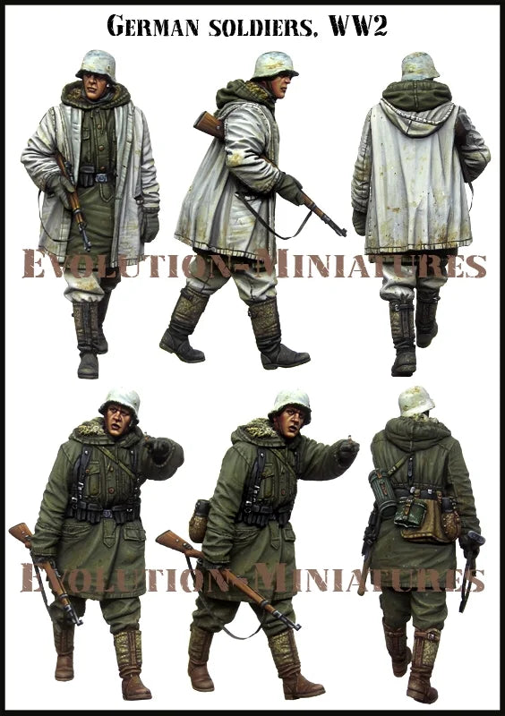 1/35 WWII German Infantry Mixed Uniforms, 4 Figures, Resin Model Figure Kit, Unassembled and Unpainted