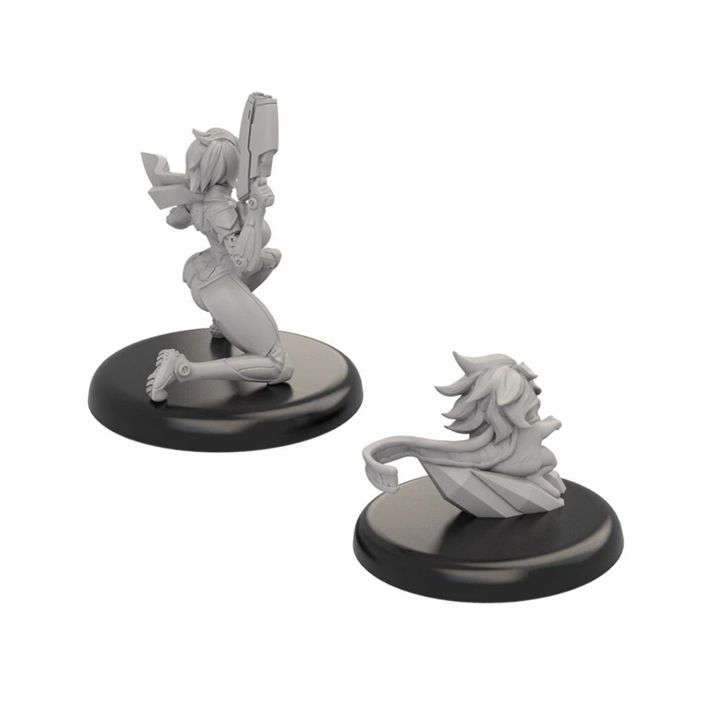 30mm Female Warriors & Demons, 5 Figures, Resin Model Figure Kit, Fantasy Theme, Unassembled and Unpainted