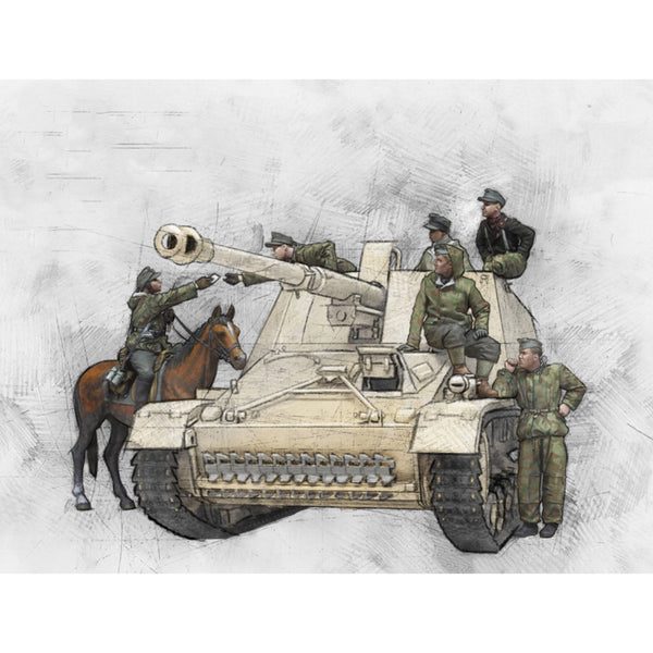 1/35 WWII German Infantry with Mounted Cavalry Officer, 10 Figures, Resin Model Figure Kit, Unassembled and Unpainted