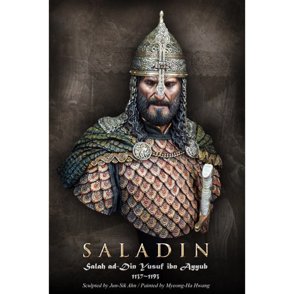 1/10 Medieval Saladin in Ornate Helm with Chain Mail, Resin Model Bust Kit, Unassembled and Unpainted