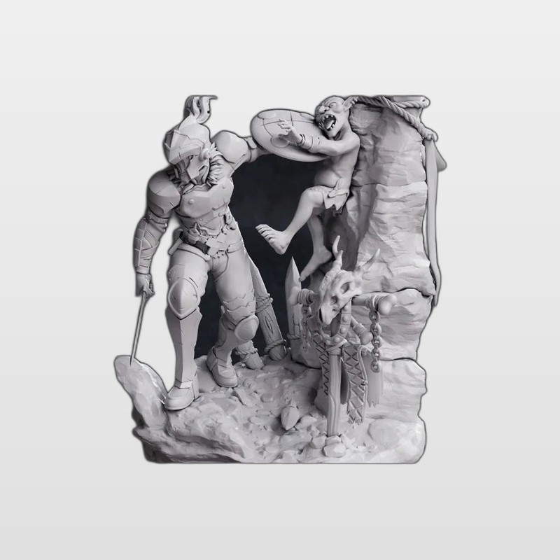 Fantasy Female Warrior vs Orc Diorama 1/24 Resin Kit — enhanced photo