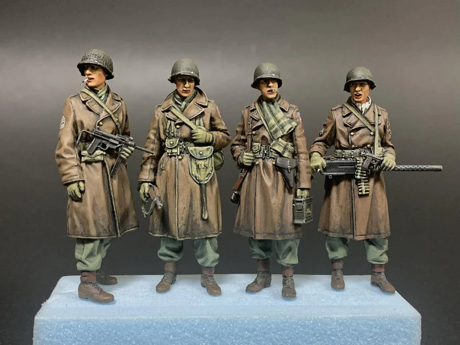 1/35 Scale Die-Cast Resin Figure Model Kit WWII US Infantry MG Team Winter Set 4 Figures (No Motorcycle) Unassembled Unpainted