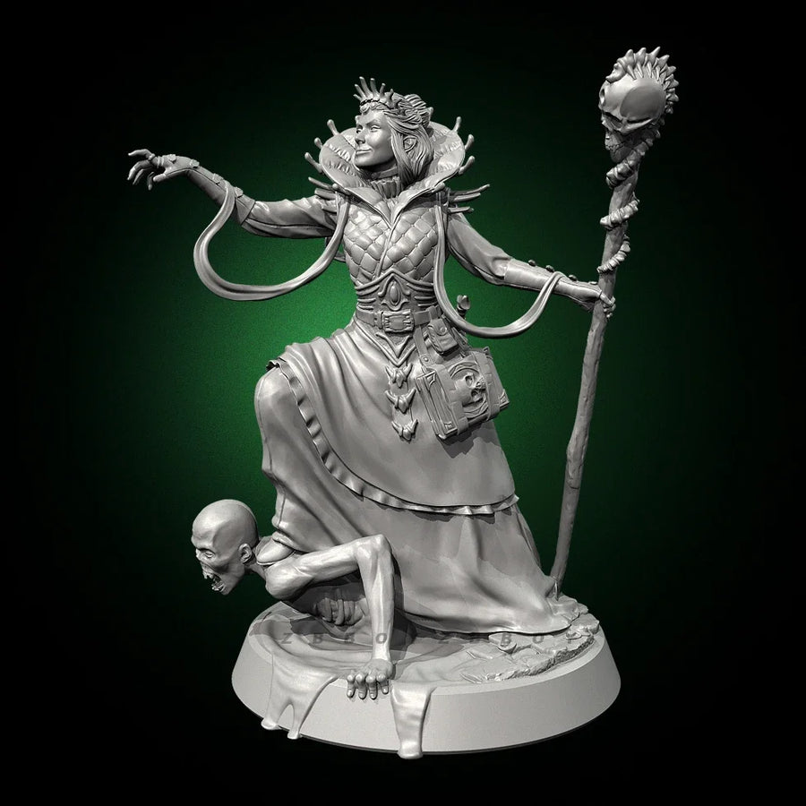 Fantasy Female Sorceress with Staff & Grimoire 75mm Resin Figure Kit - resin model view 2