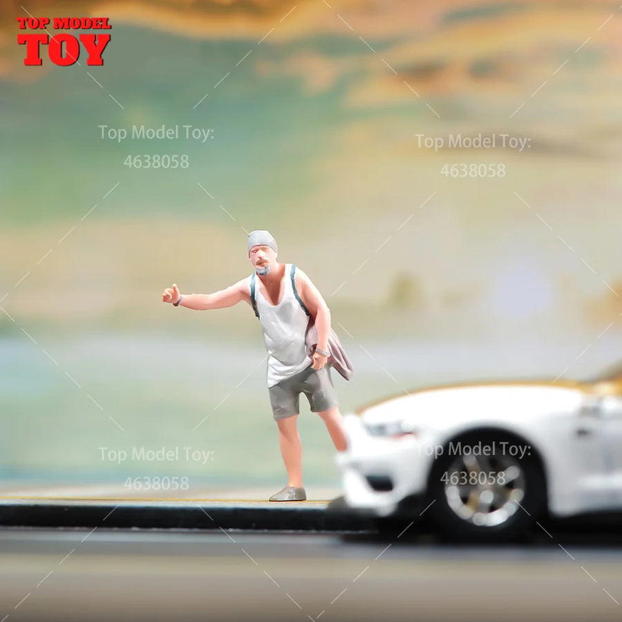 Painted Miniatures 1/24 1/64 1/43 1/87 Blocking Car Backpack Young Man Male Scene Figure Doll Unpainted Model for Vehicles