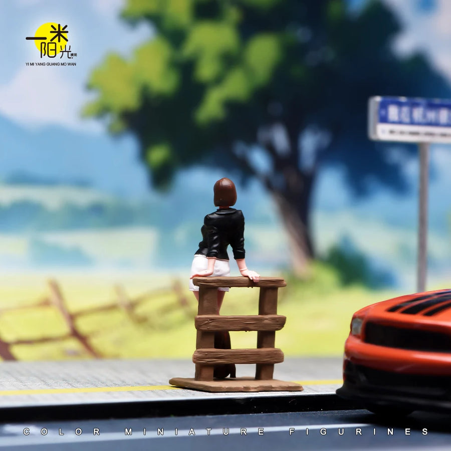 Painted Miniatures 1/24 1/64 1/43 Workplace Girl Standing by Fence Female Scene Figure Dolls Unpainted Model for Vehicles