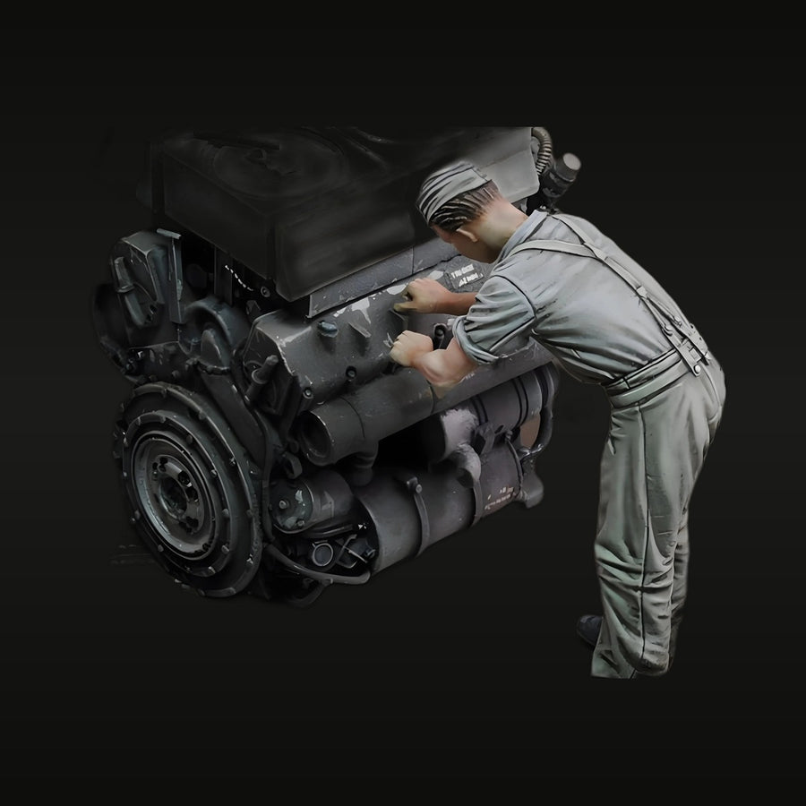 WWII German Mechanic with Engine Block 1/35 Resin Figure Kit - unpainted resin model kit