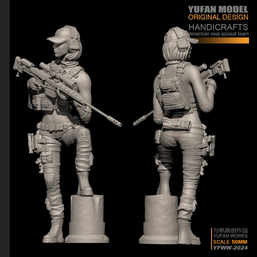 Modern Female Tactical Operators with Rifles 50mm & 28mm Resin Figure Set - resin model view 2