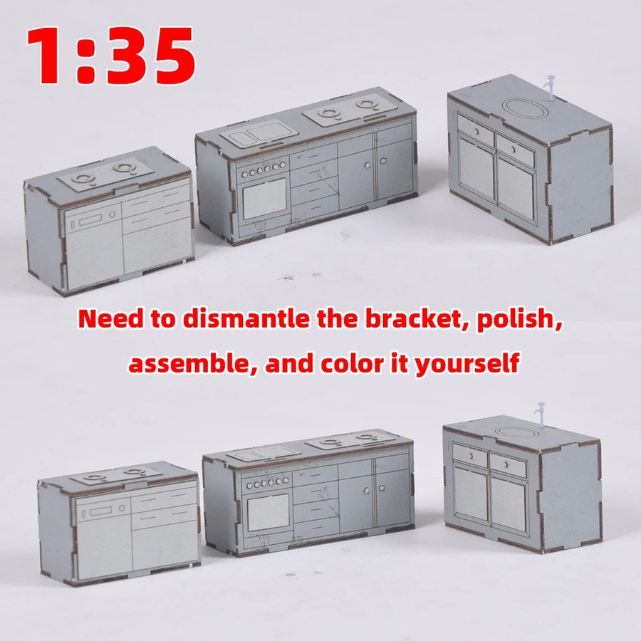 1/35 Scale Model Kit Kitchen Utensils Gas Stove Cupboard Washbasin Lavatory Sideboard Sand Table Diorama Models