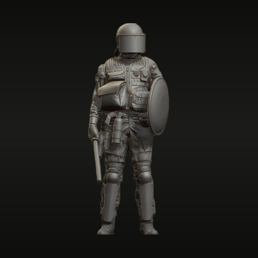 Modern Riot Police Officer with Shield and Baton 1/35 Resin Figure Kit - unpainted resin model kit