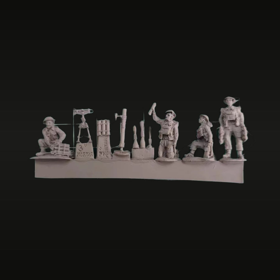 British Army BEF 3-Inch Mortar Team 1/72 Resin Figure Set - unpainted resin model kit