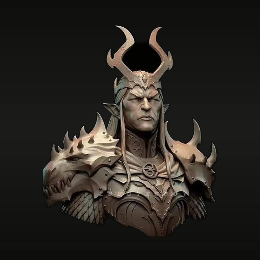 Fantasy Demon Lord Male Bust with Curved Horns & Winged Armor 1/12 Resin Kit - unpainted resin model kit