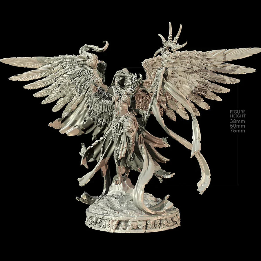 Fantasy Winged Demon Guardian with Ornate Horns 75mm Resin Bust Kit - resin model view 2