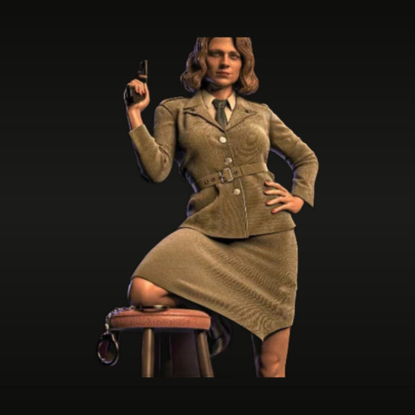 WWII Female Secret Agent in Uniform Seated with Pistol 1/24 Resin Figure Kit