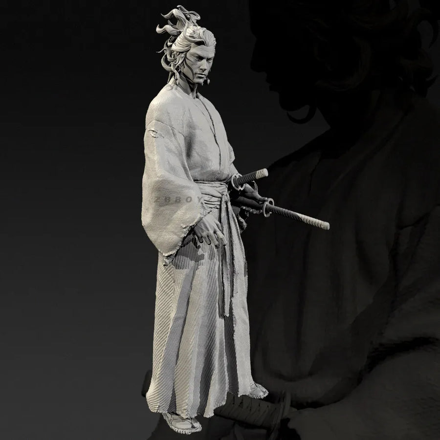 Samurai Warrior with Dual Katana 38mm Resin Bust Kit - resin model view 3