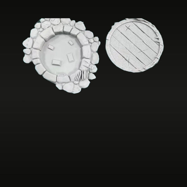 Fantasy Stone Courtyard & Wooden Barrel Diorama Base Set 70mm Resin Kit