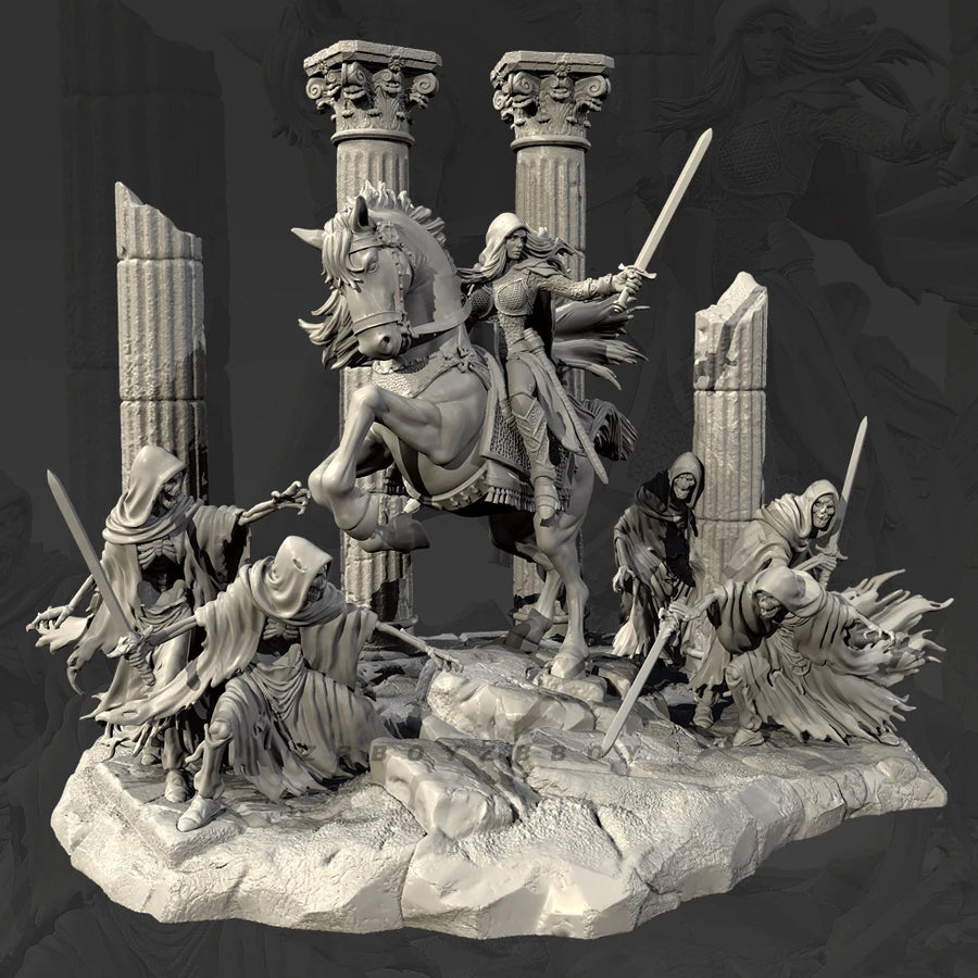 Fantasy Dark Knight Mounted Diorama Set 38mm Resin Kit - resin model view 4