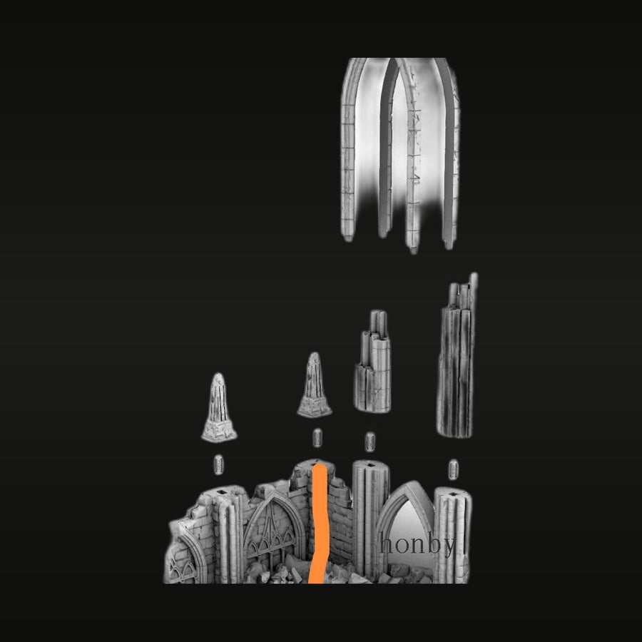 Sci-Fi Gothic Ruins Terrain Diorama Resin Kit with Spires and Arches - unpainted resin model kit