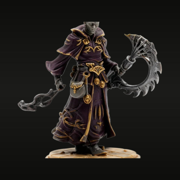Fantasy Dark Sorcerer Double-Bladed Axe Staff 38mm Resin Figure Kit