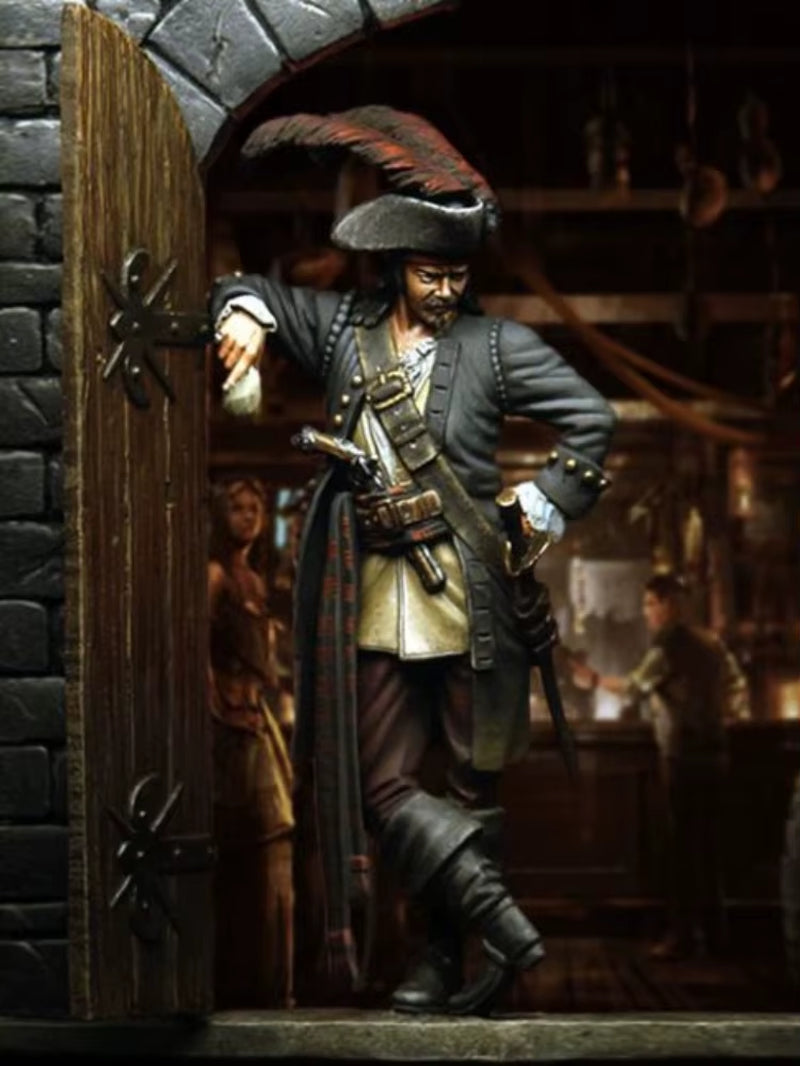 18th Century Pirate Captain with Tricorn Hat 1/24 Resin Bust Kit - resin model view 4