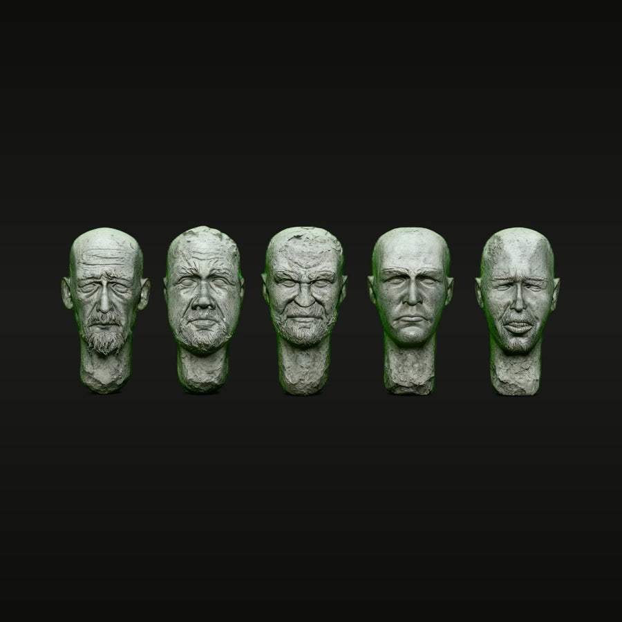 1/35 Male Head Collection — 5 Variants (Resin Accessory) - unpainted resin model kit