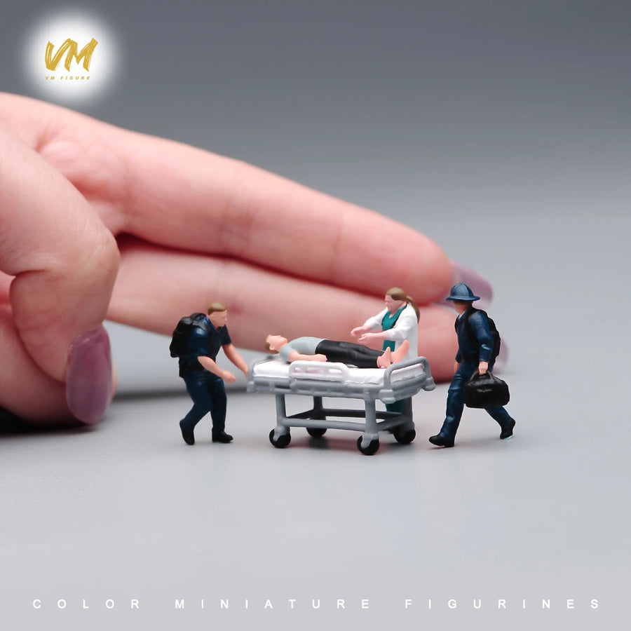 Painted Miniature 1/87 1/64 1/43 1/24 1/18 Rescue Team Stretcher Doctors Medical Staff Patients Figure Emergency Scene Doll Prop