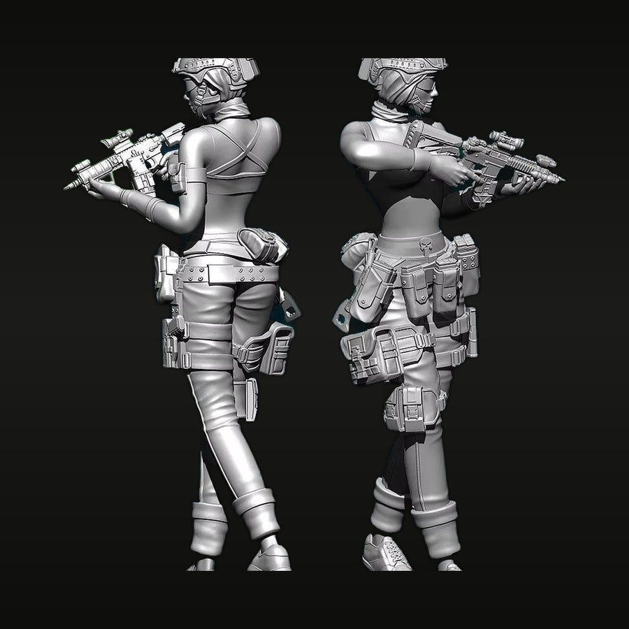 Modern Sci-Fi Female Operator with Assault Rifle 1/35 Resin Figure Kit - unpainted resin model kit