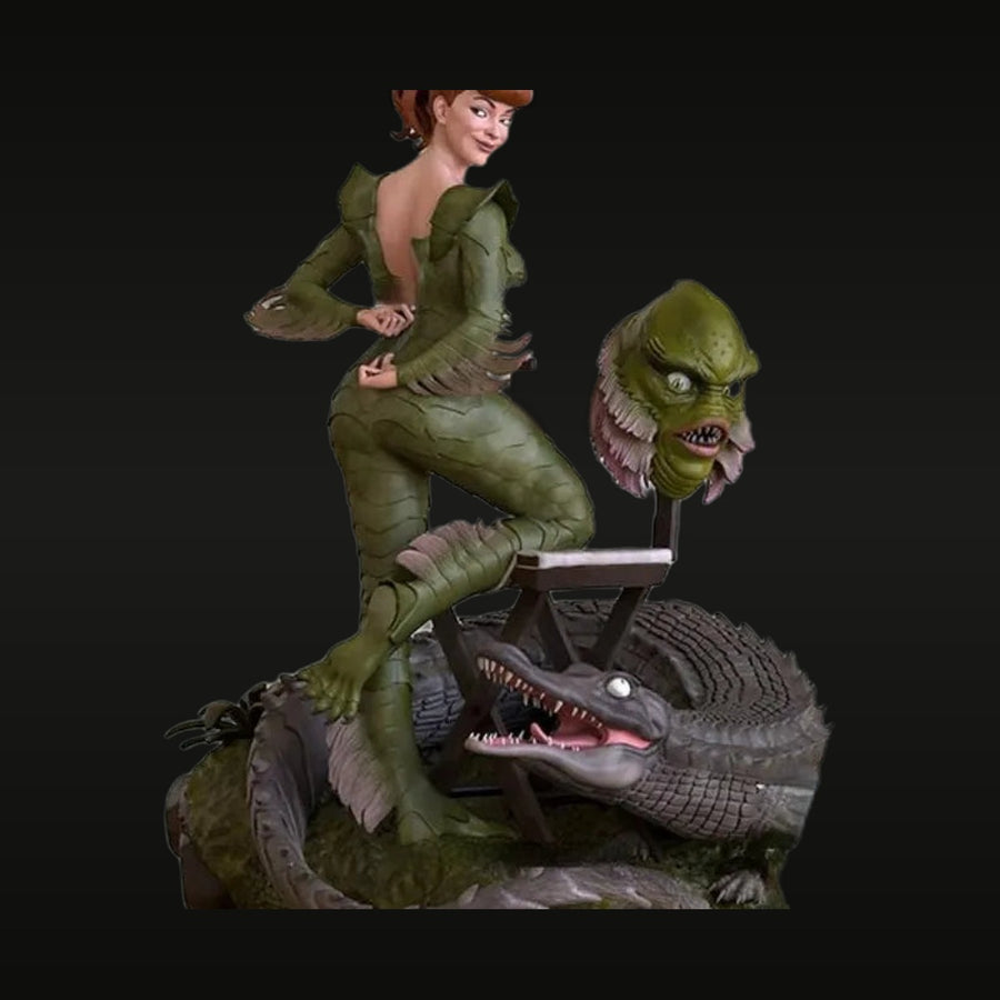 Fantasy Female Adventurer on Crocodile with Demon Head 1/24 Resin Diorama Set - unpainted resin model kit
