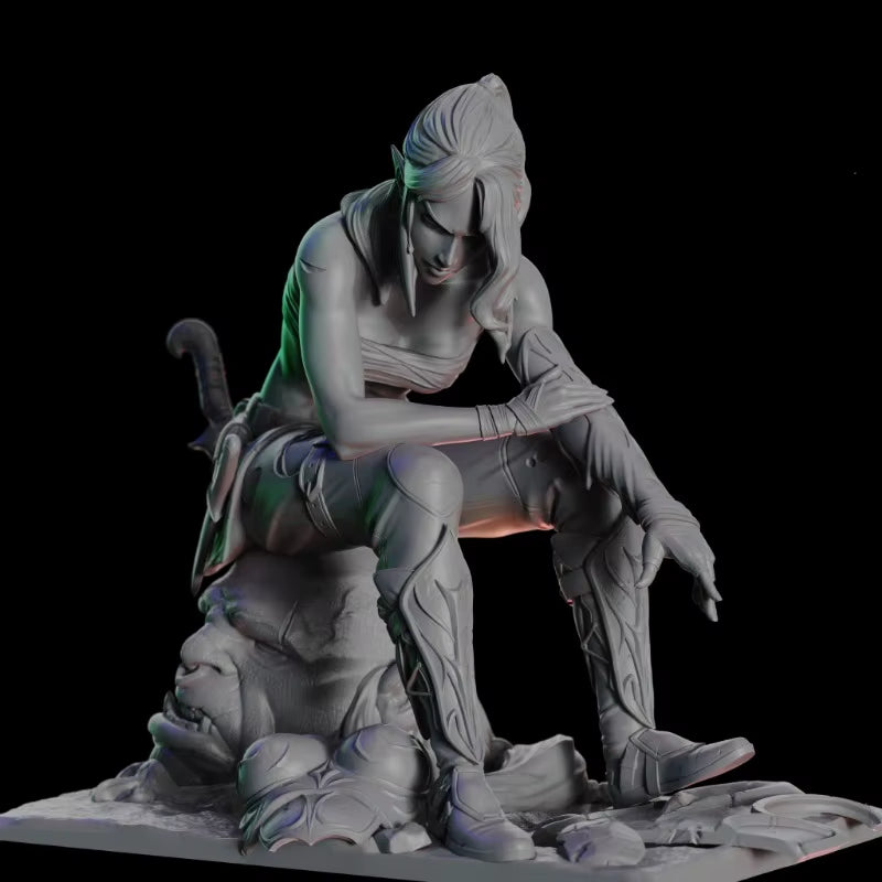 1/24 Scale Resin Figure Model Kit Fantasy Hobby Miniature Statue Injured Female Elf Warrior Unassembled Unpainted