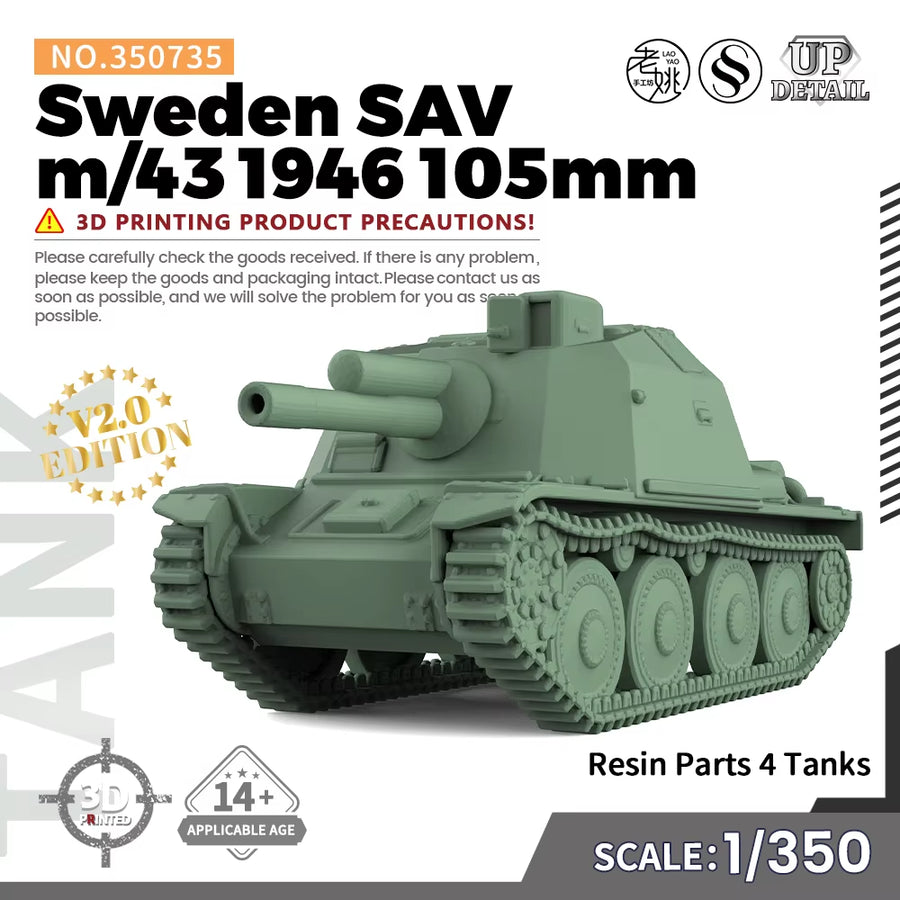 1/144 1/200 1/350 1/700  SS735 Military Model Kit Sweden SAV M/43 1946 105Mm Miniature Static War Games