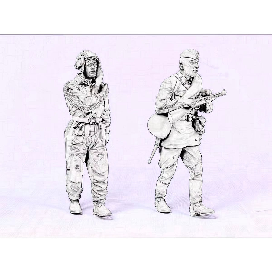 1/35 Resin Unpainted Model Kit, Military Theme, WWII Soviet Infantry and Tank Crew Unassembled and Unpainted GK